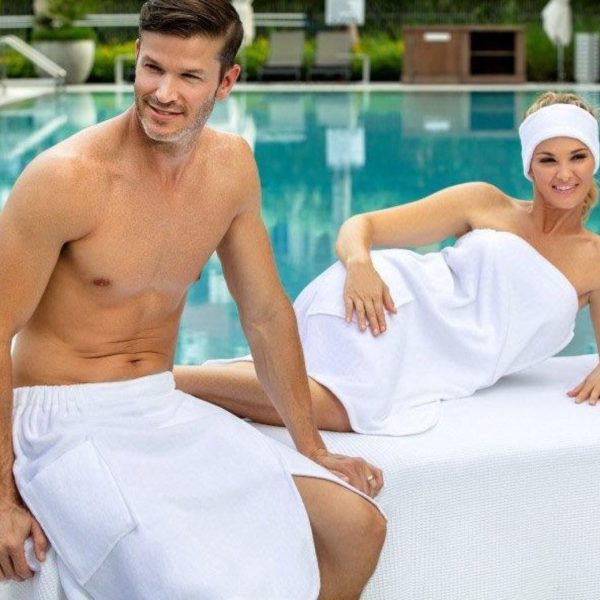 WOMEN'S Spa Wrap White Diamond Waffle W/Snaps 100% Cotton